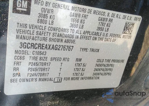 2010 Chevrolet Silverado Ls z USA, uszkodzony, nr VIN 3GCRCREAXAG276767